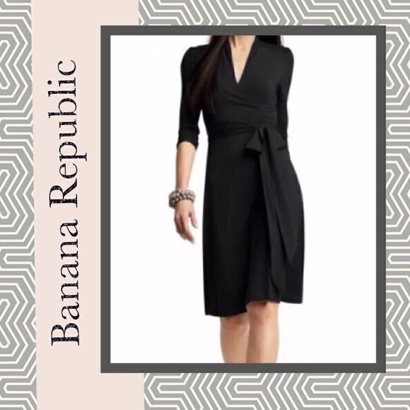 Banana Republic Knit Black Gemma Wrap Dress XS - Picture 3 of 4